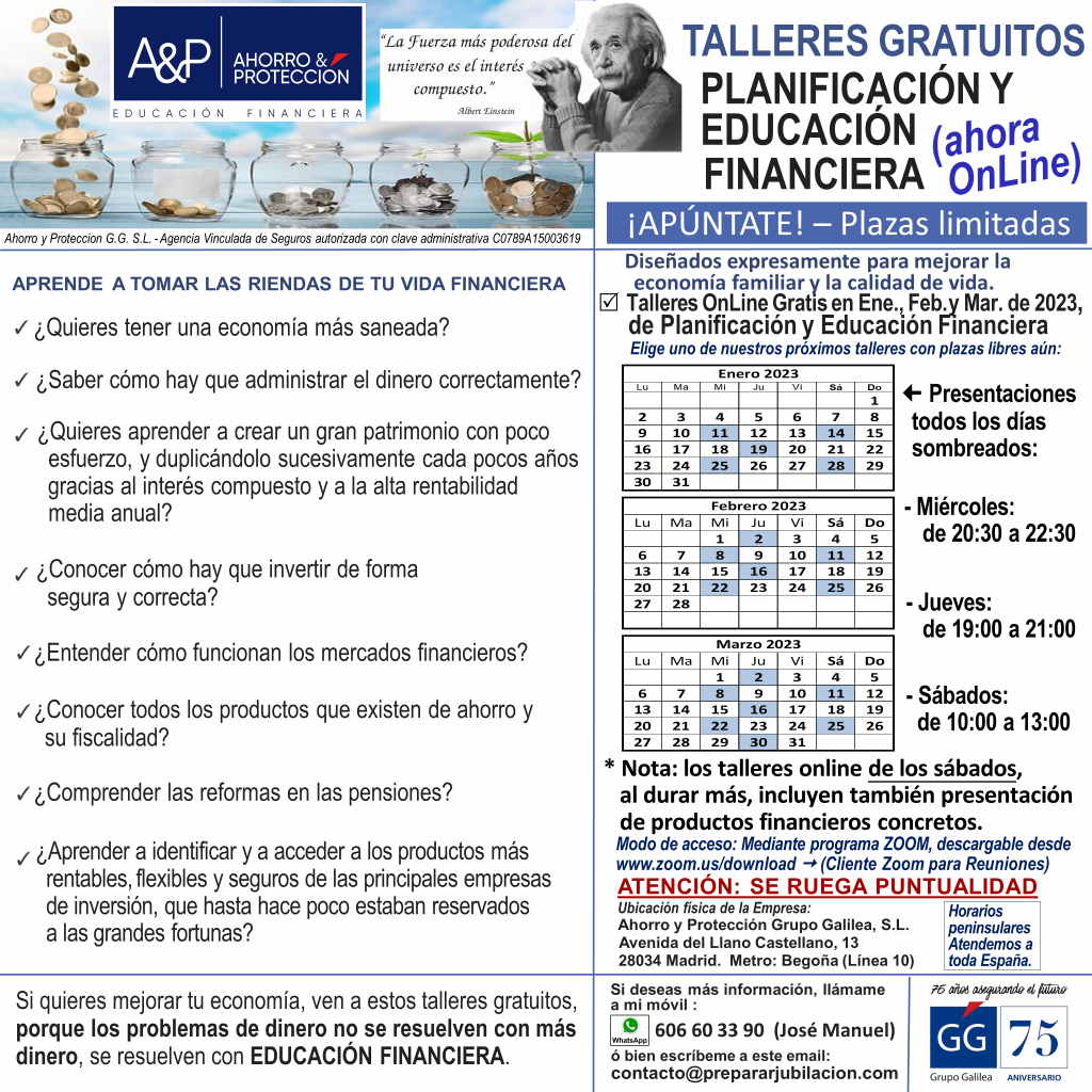 Preparar Jubilación - Talleres Gratuitos de Educación Financiera - Enero, Febrero y Marzo de 2023