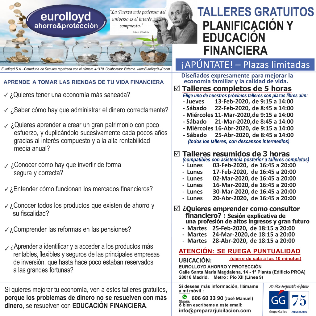 Preparar Jubilación - Talleres Gratuitos de Educación Financiera - Febrero, Marzo y Abril de 2020